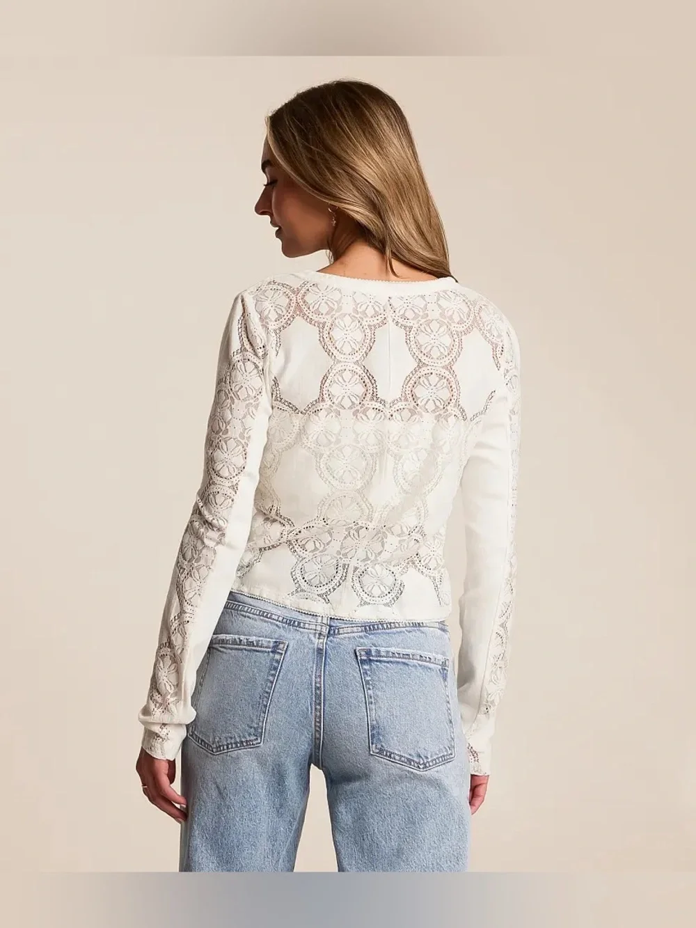 Free people Jae Sheer Lace Knit Long Sleeve Top